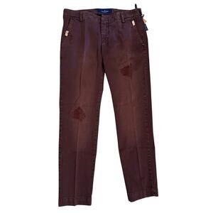 Entre Amis NEW Men's Size 34 Burgundy Twill Distressed Chino Pants 34x29